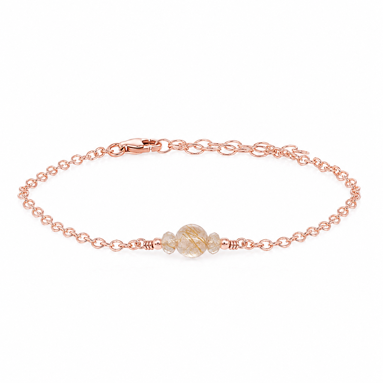 Dainty Golden Rutilated Quartz Gemstone Bracelet