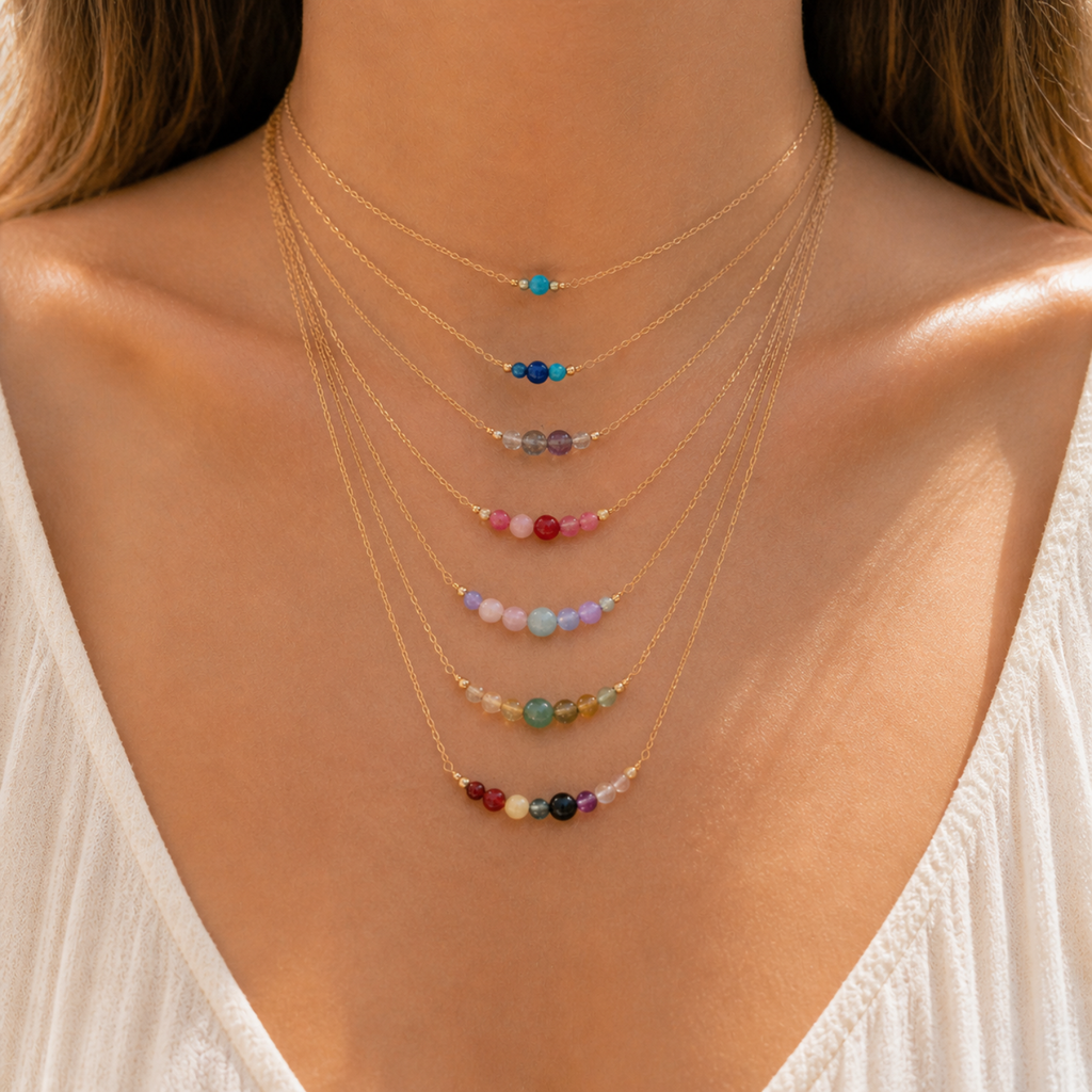 Custom Dainty Gemstone Choker Necklace - Custom Dainty Gemstone Choker Necklace - 14k Gold Fill / 30cm (12") - Choker - Luna Tide Handmade Crystal Jewellery