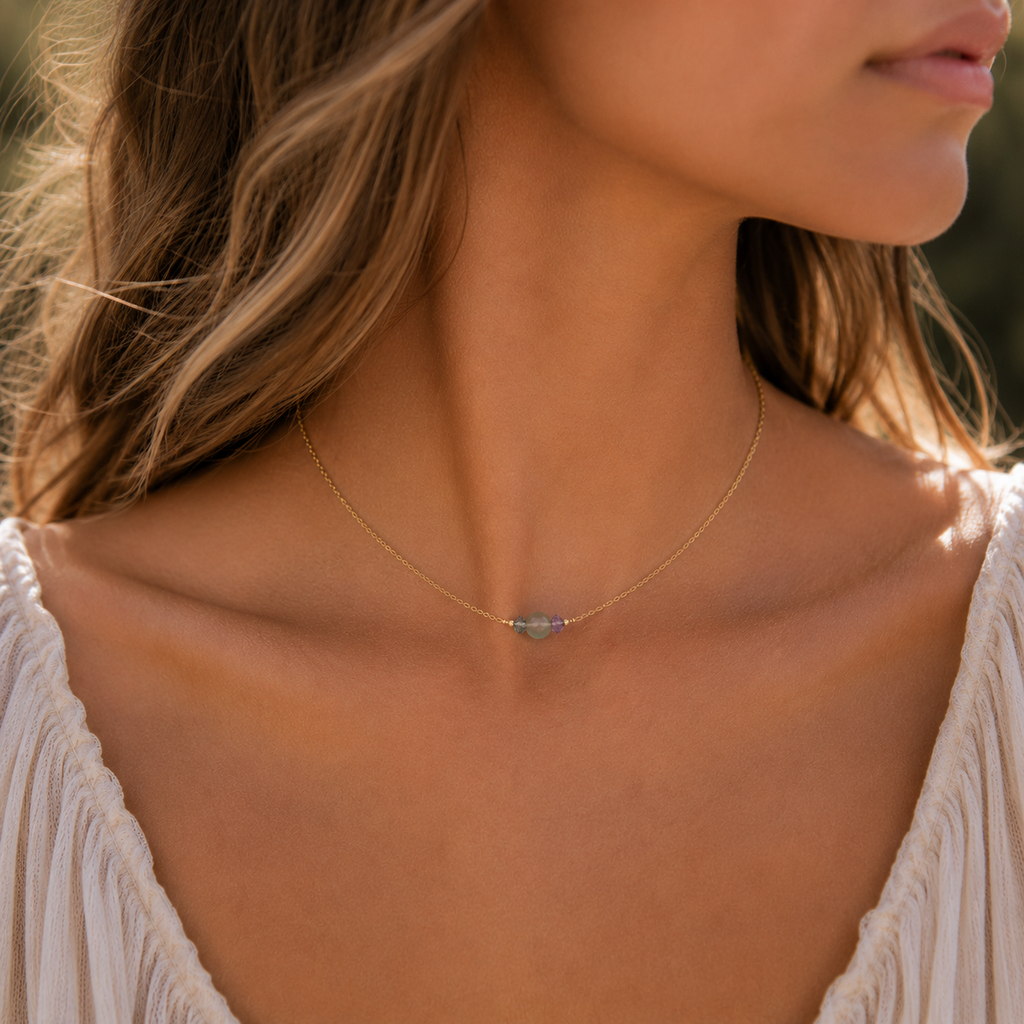 Dainty Fluorite Gemstone Choker Necklace