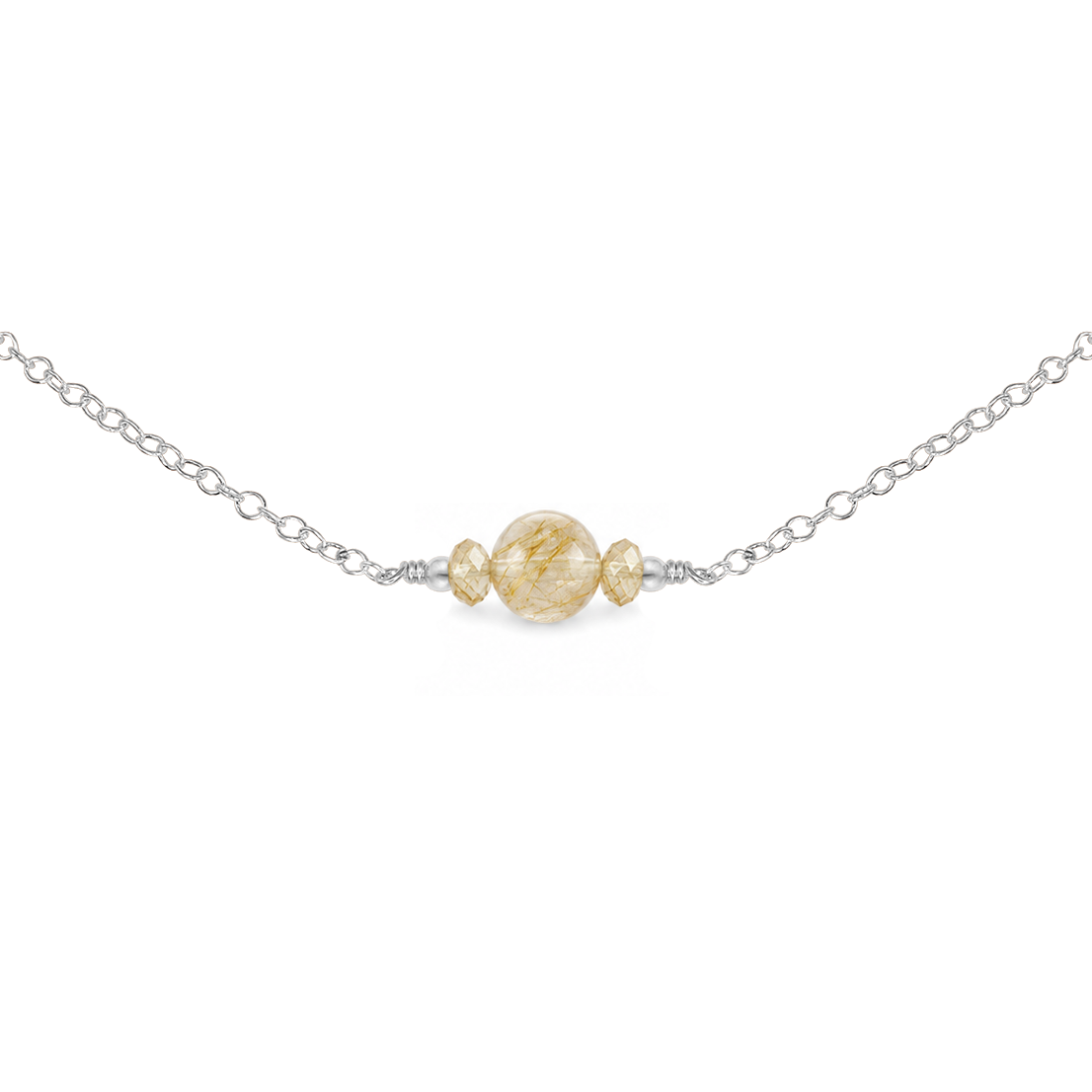 Dainty Golden Rutilated Quartz Gemstone Choker Necklace