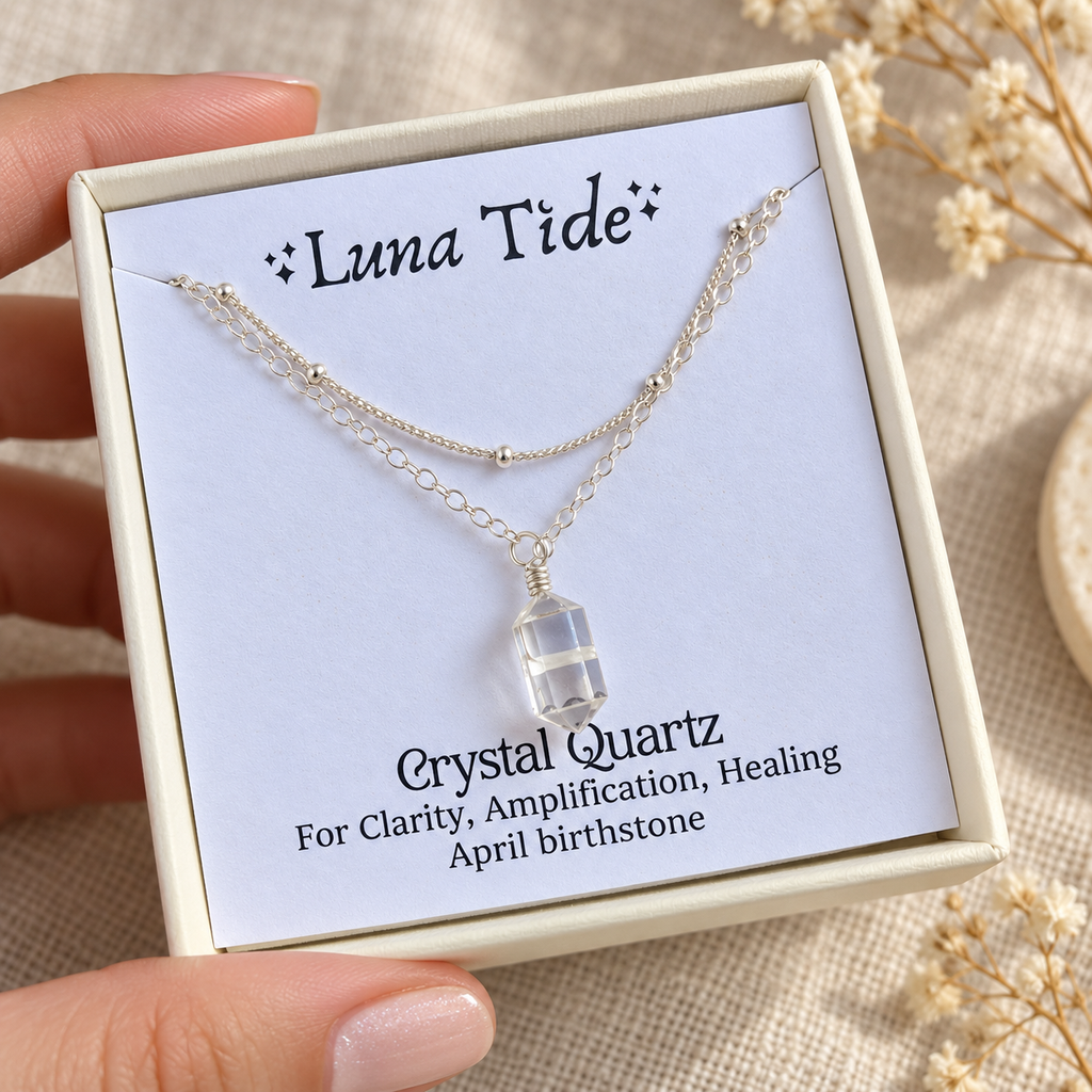 Crystal Quartz Double Terminated Crystal Chain Layered Choker Necklace