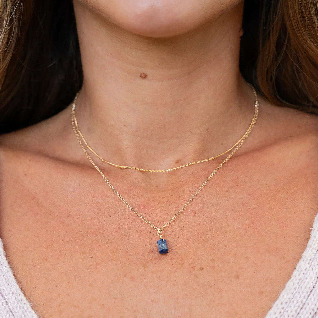 Lapis Lazuli Double Terminated Crystal Chain Layered Choker Necklace