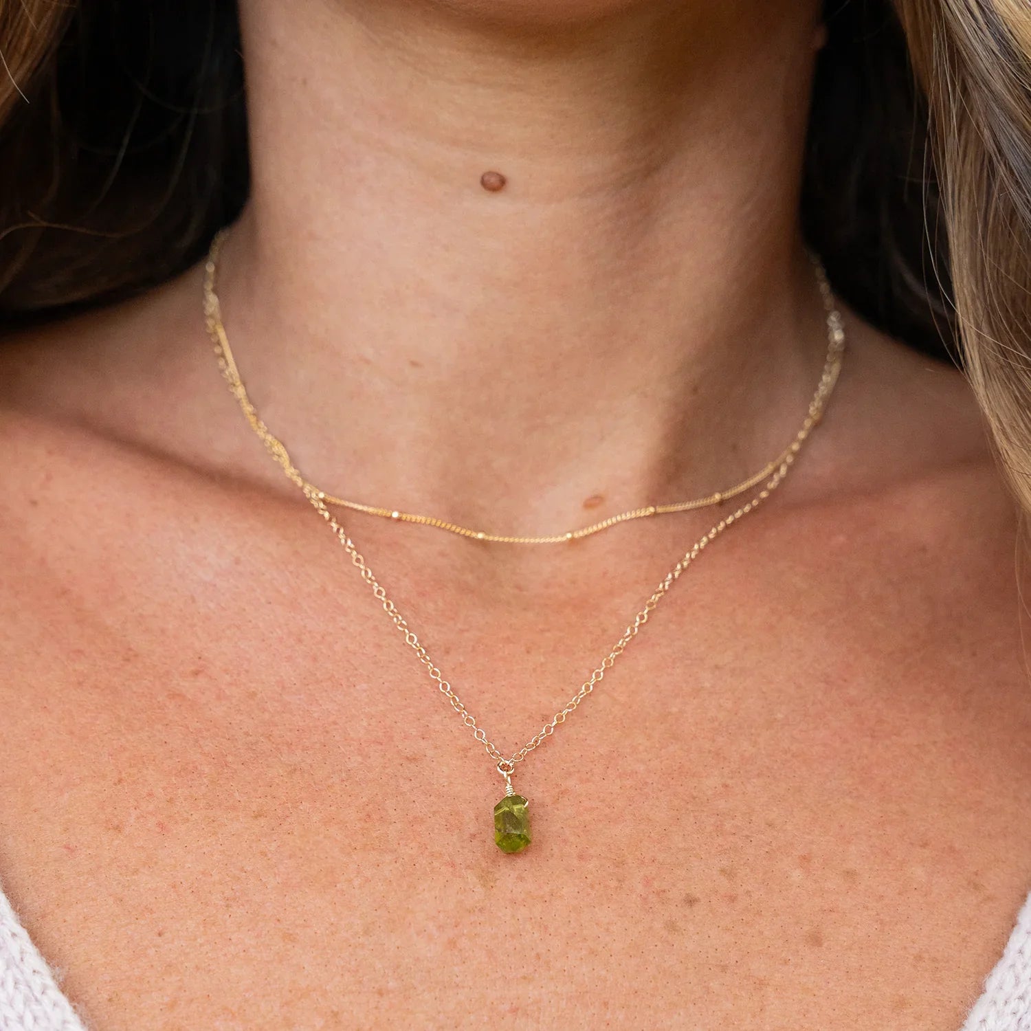 Peridot Double Terminated Crystal Chain Layered Choker Necklace