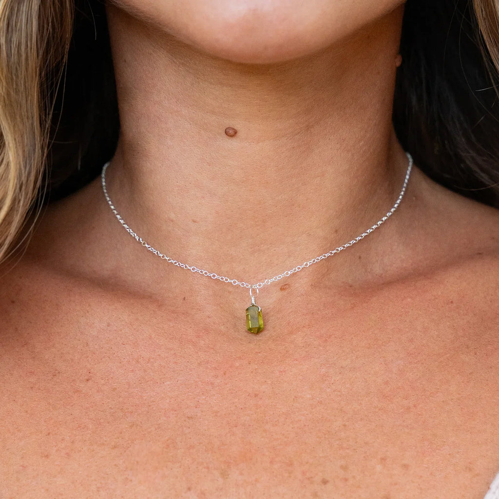Peridot Mini Double Terminated Crystal Point Pendant Choker Necklace