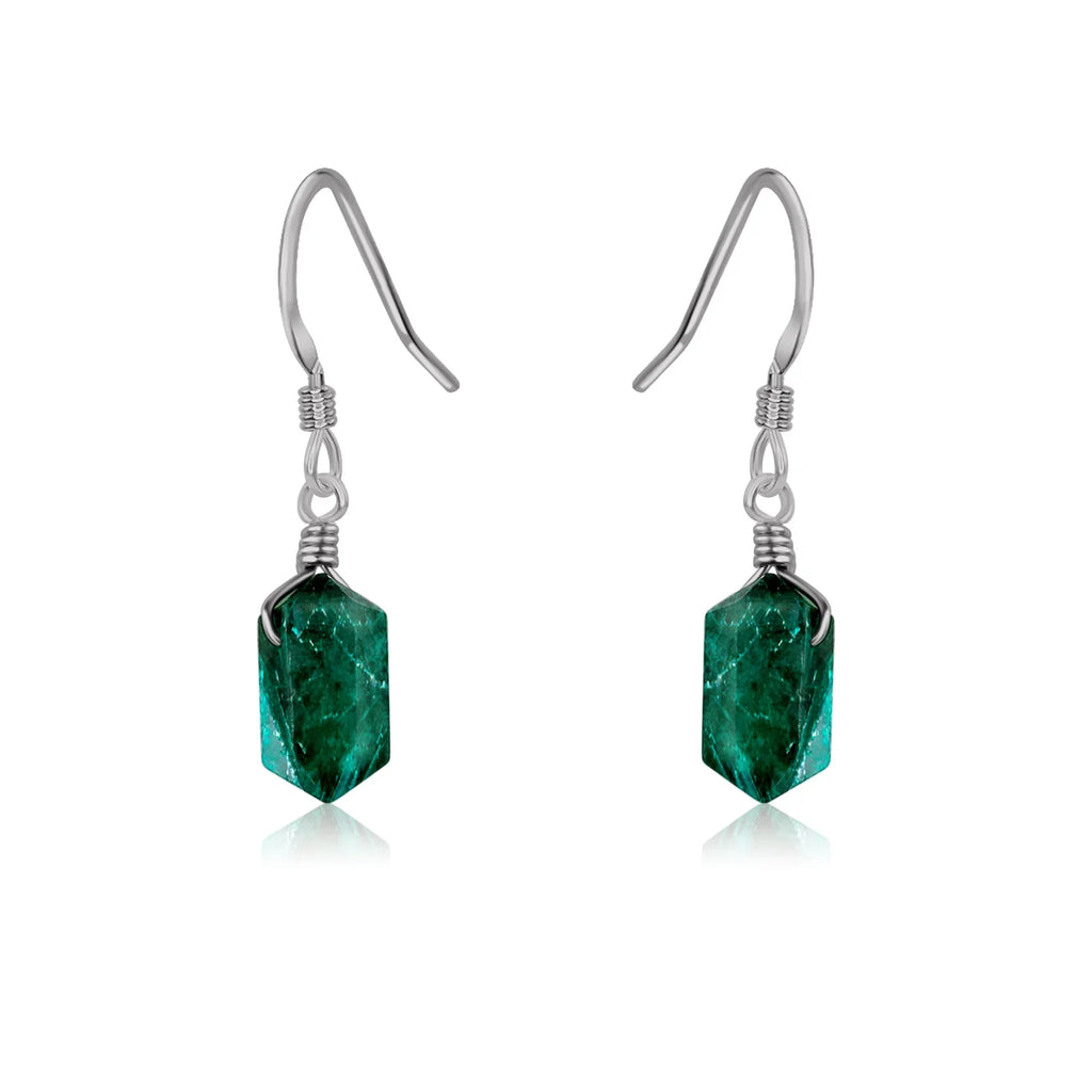 Emerald Mini Double Terminated Crystal Point Dangle Drop Earrings