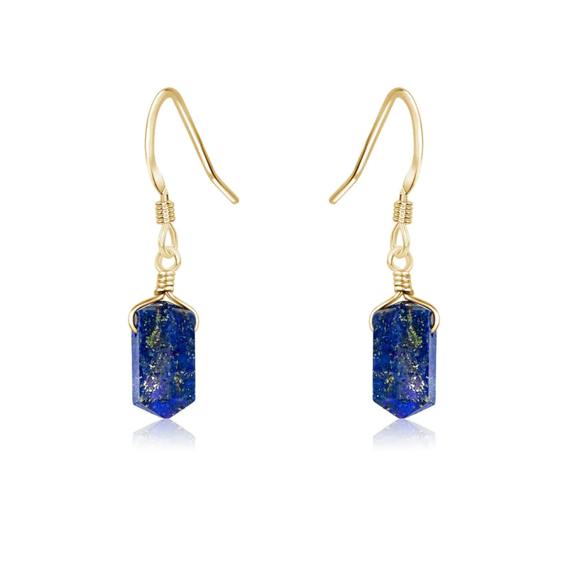 Lapis Lazuli Mini Double Terminated Crystal Point Dangle Drop Earrings