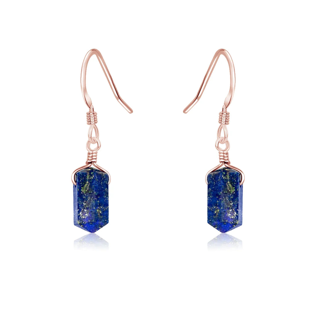 Lapis Lazuli Mini Double Terminated Crystal Point Dangle Drop Earrings