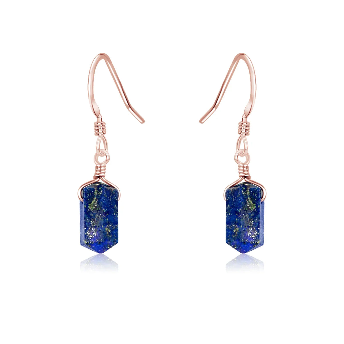 Lapis Lazuli Mini Double Terminated Crystal Point Dangle Drop Earrings