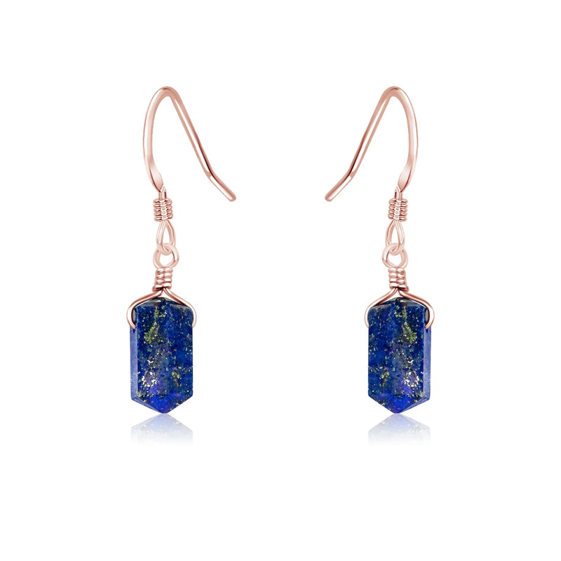 Lapis Lazuli Mini Double Terminated Crystal Point Dangle Drop Earrings