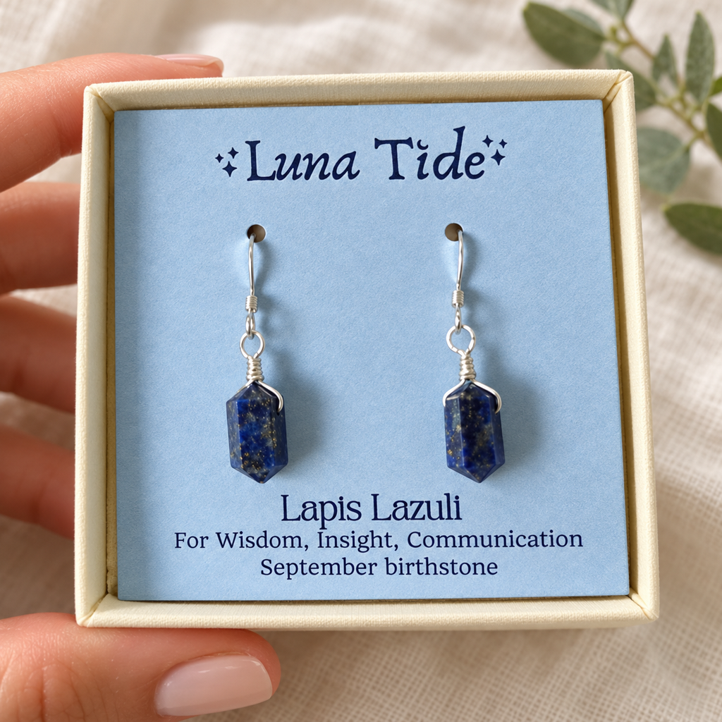Lapis Lazuli Mini Double Terminated Crystal Point Dangle Drop Earrings