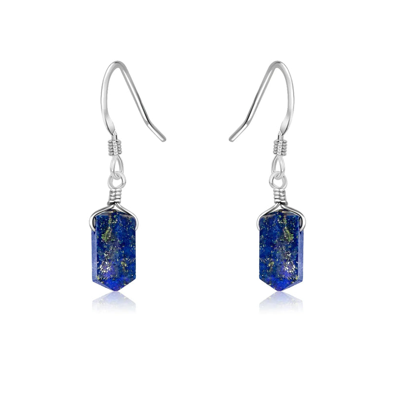 Lapis Lazuli Mini Double Terminated Crystal Point Dangle Drop Earrings