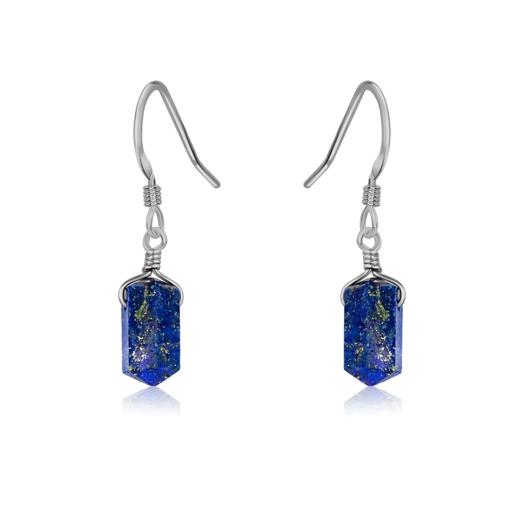 Lapis Lazuli Mini Double Terminated Crystal Point Dangle Drop Earrings