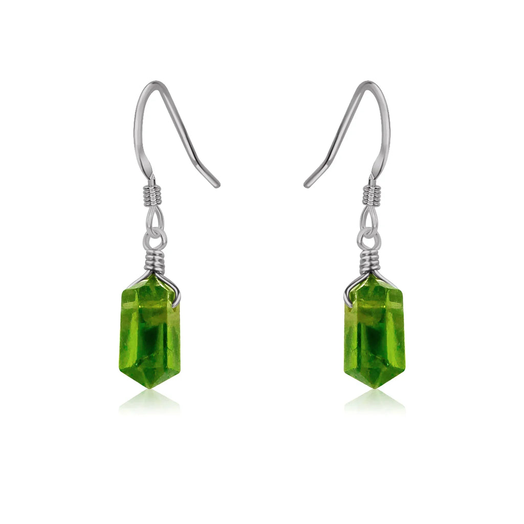 Peridot Mini Double Terminated Crystal Point Dangle Drop Earrings