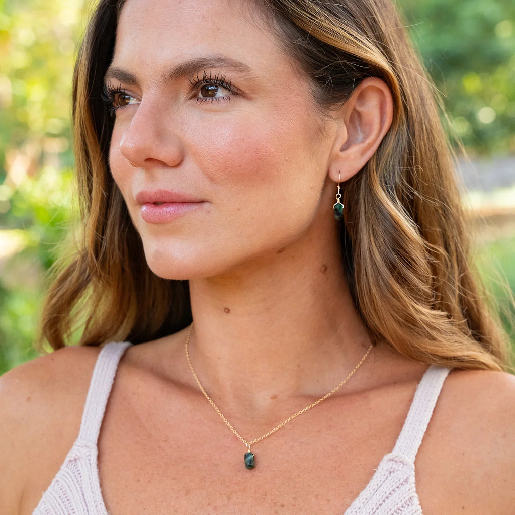 Emerald Mini Double Terminated Crystal Point Dangle Drop Earrings