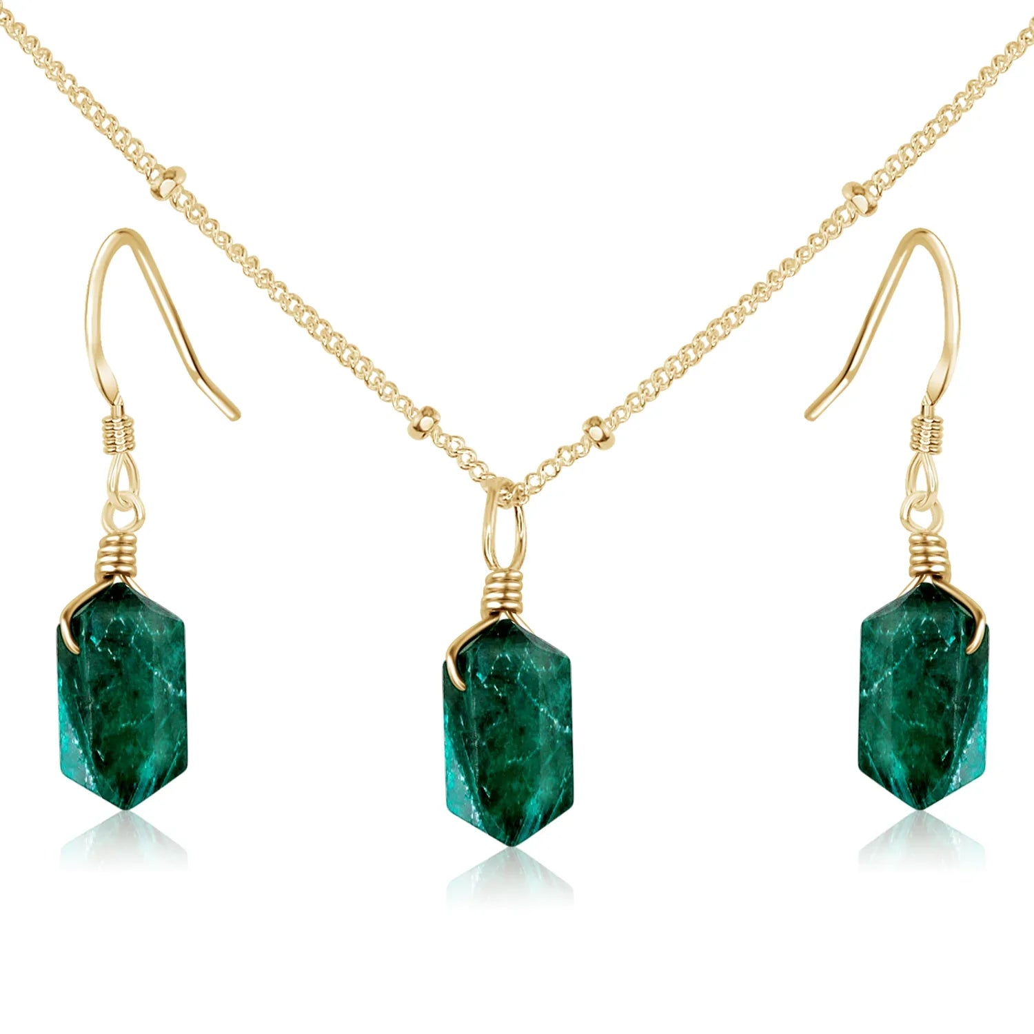 Emerald Double Terminated Crystal Jewellery Set