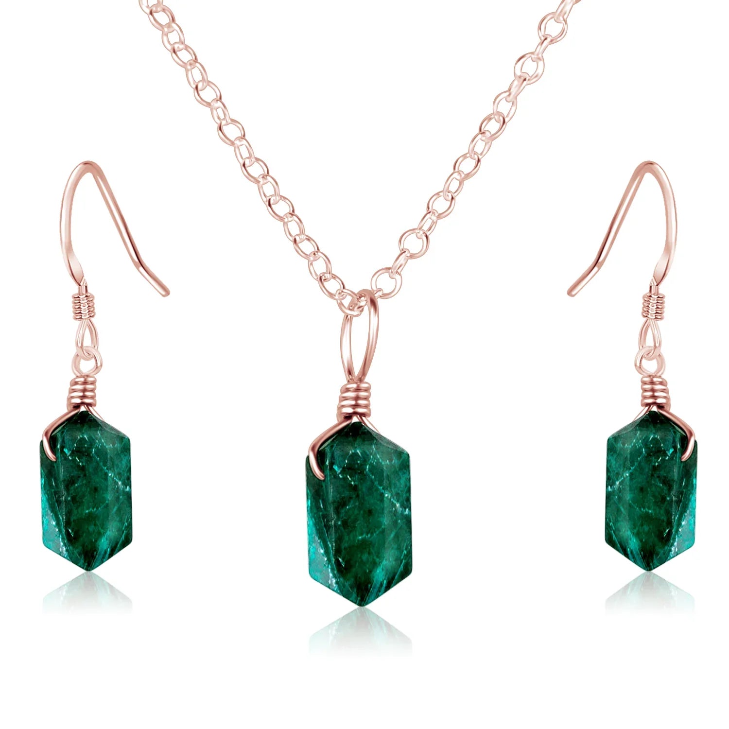 Emerald Double Terminated Crystal Jewellery Set