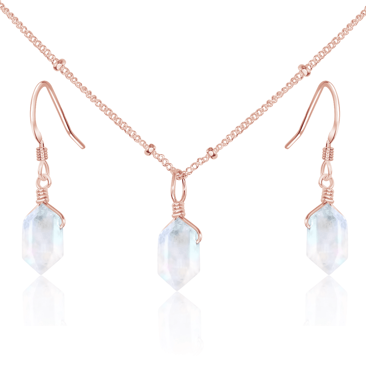 Rainbow Moonstone Double Terminated Crystal Jewellery Set