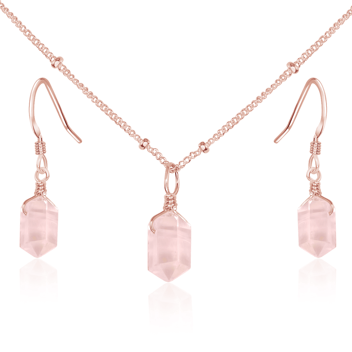 Rose Quartz Double Terminated Crystal Jewellery Set