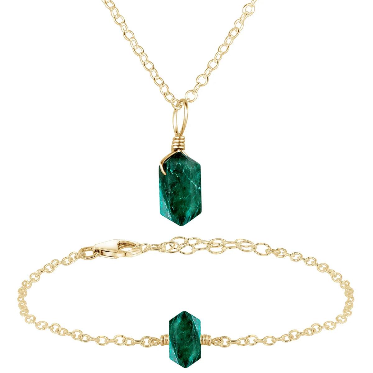 Emerald Double Terminated Crystal Jewellery Set