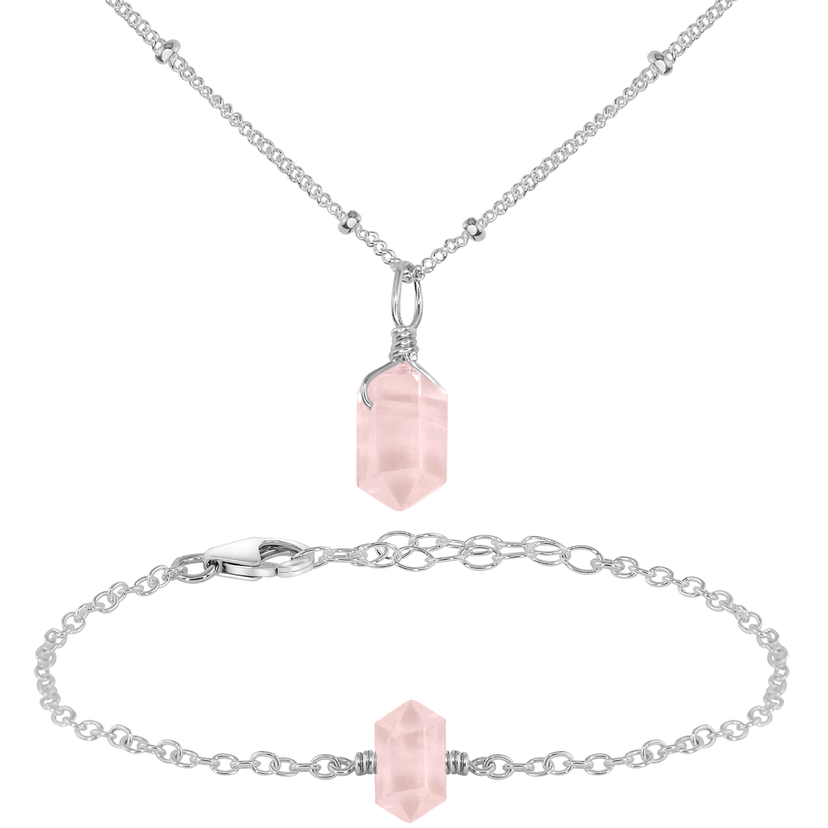 Rose Quartz Double Terminated Crystal Jewellery Set