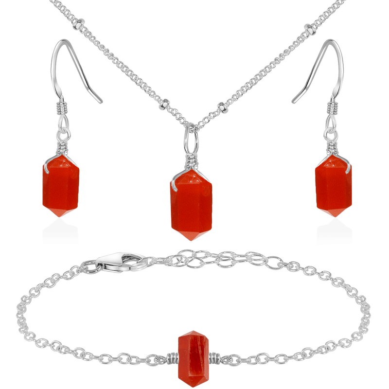 Carnelian Double Terminated Crystal Jewellery Set