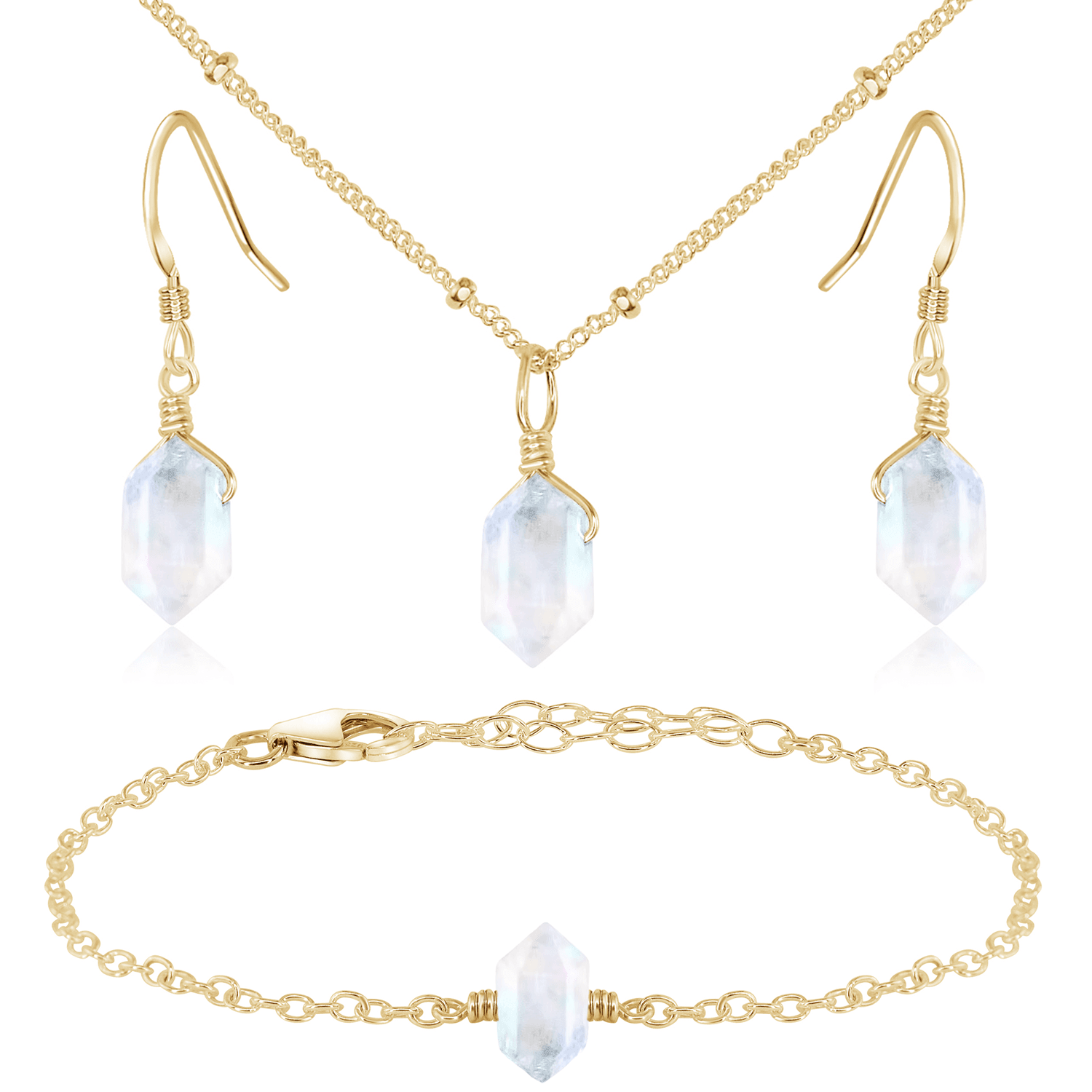 Rainbow Moonstone Double Terminated Crystal Jewellery Set