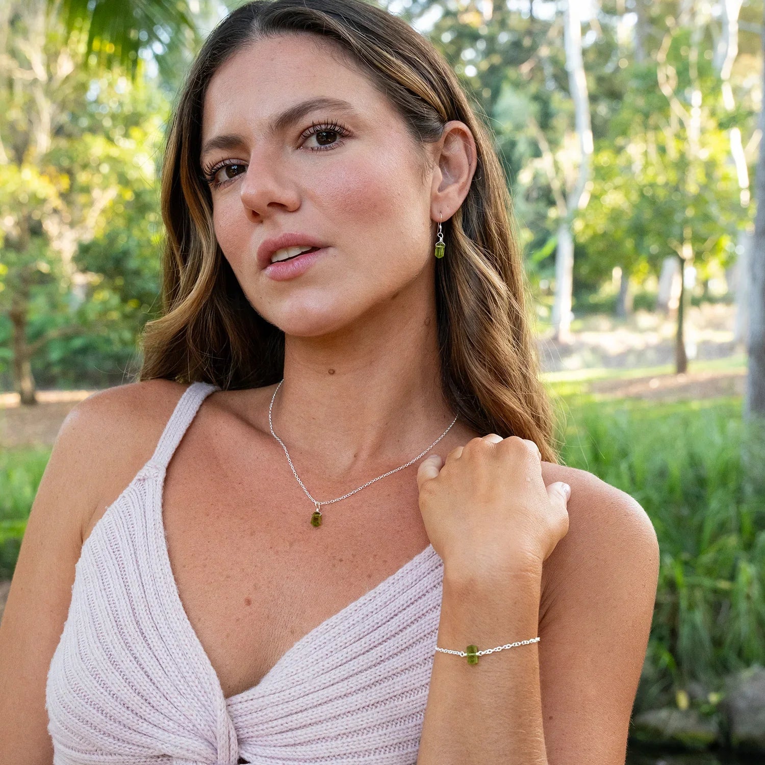 Peridot Double Terminated Crystal Jewellery Set