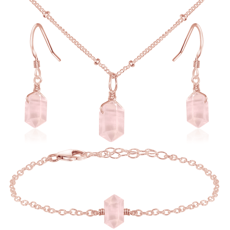 Rose Quartz Double Terminated Crystal Jewellery Set