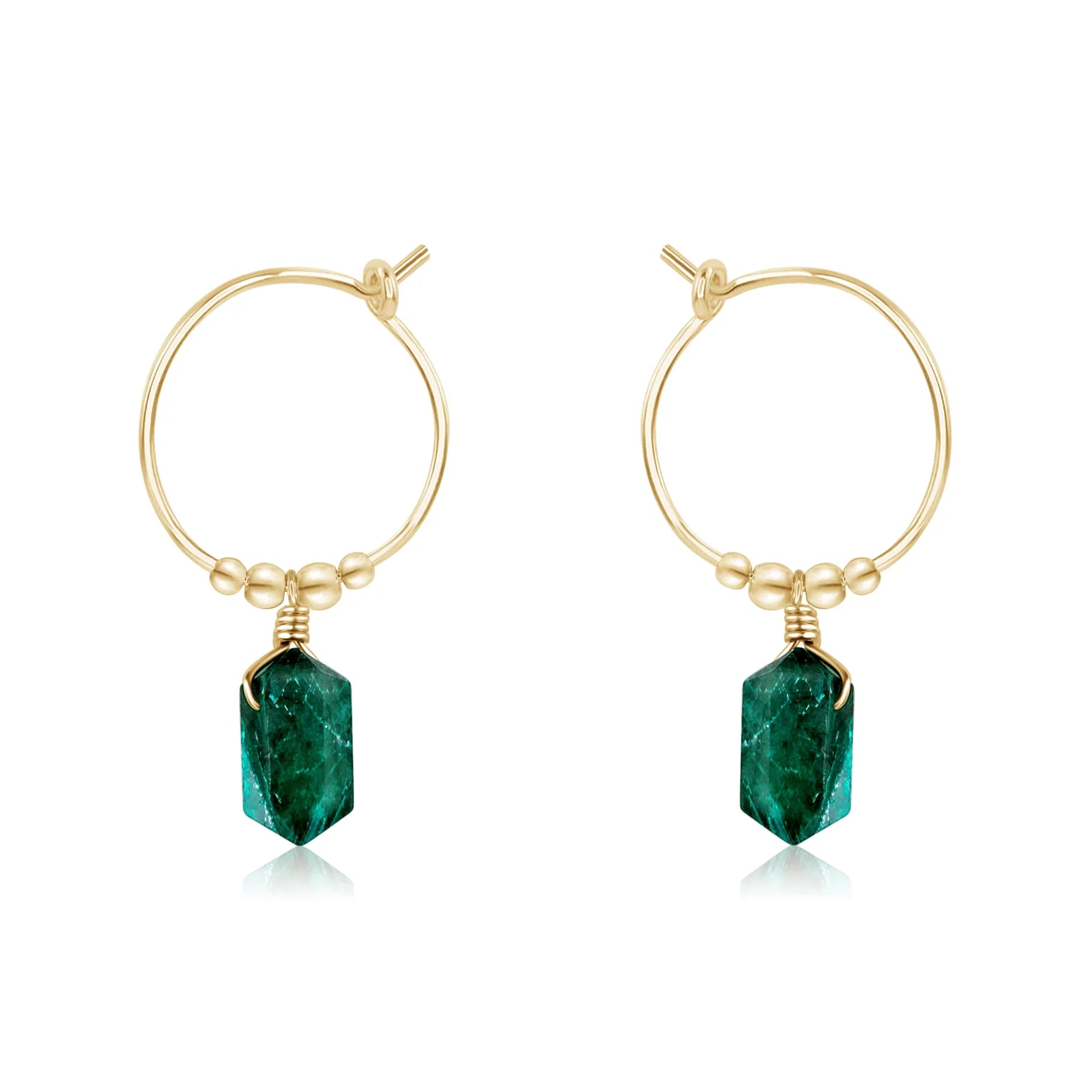 Double Terminated Emerald Mini Crystal Point Dangle Hoop Earrings