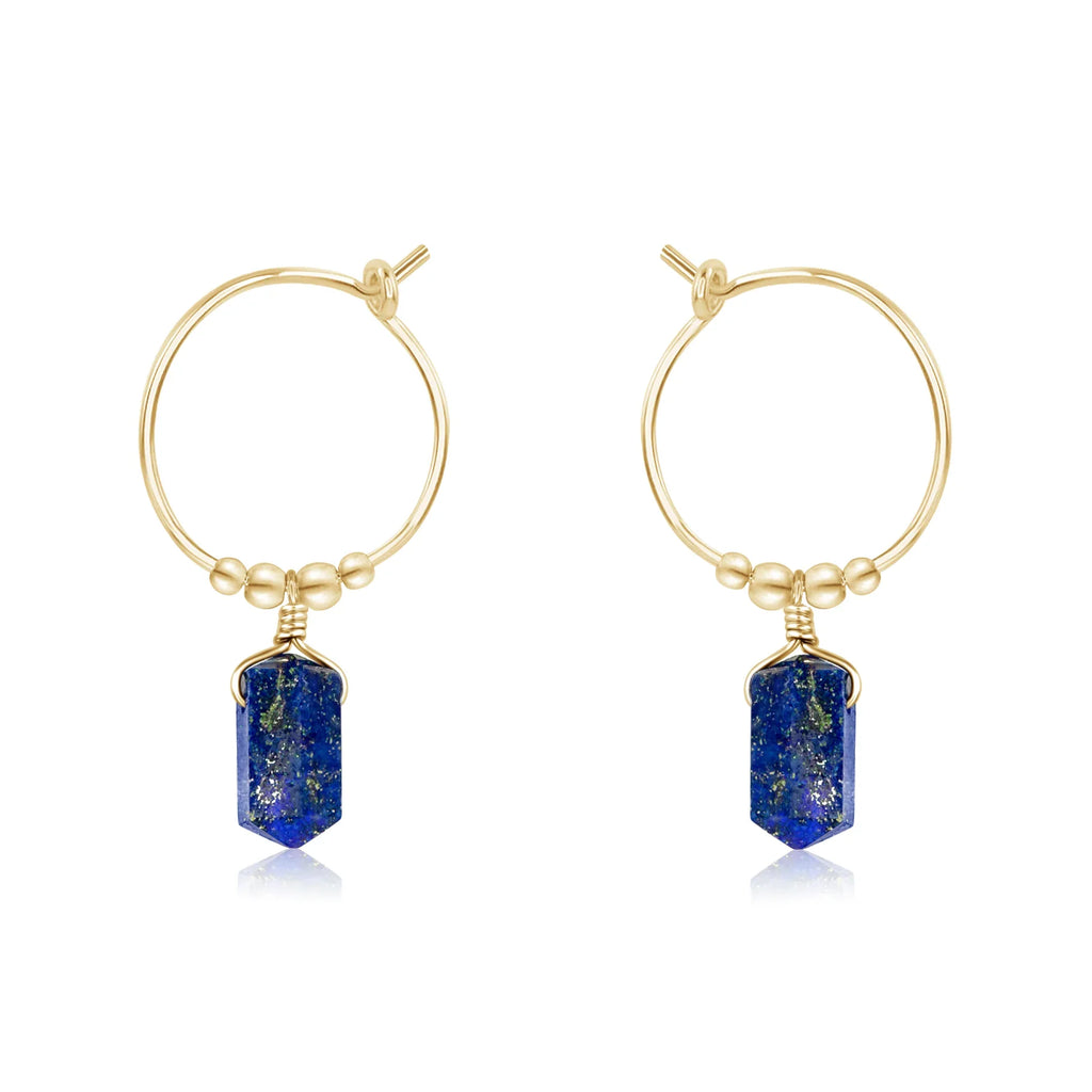 Double Terminated Lapis Lazuli Mini Crystal Point Dangle Hoop Earrings