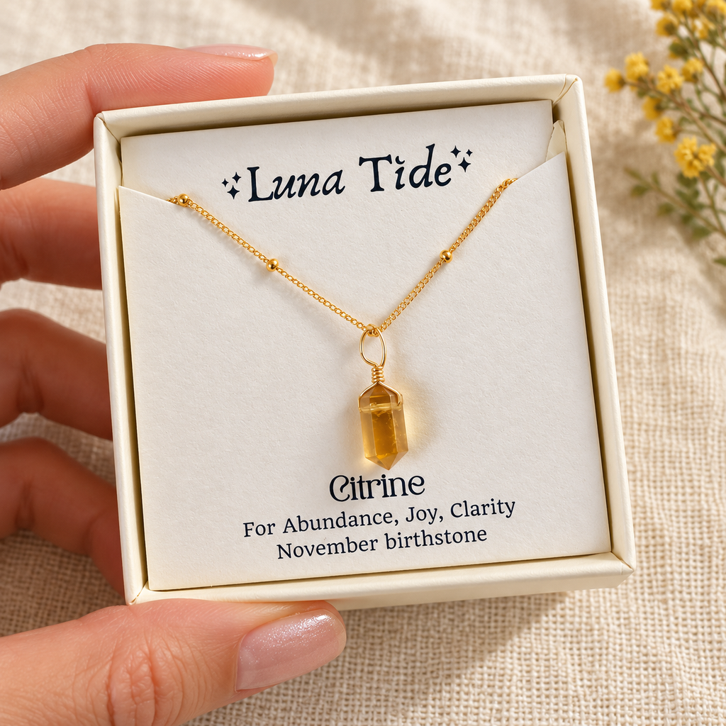 Citrine Mini Double Terminated Crystal Point Pendant Choker Necklace