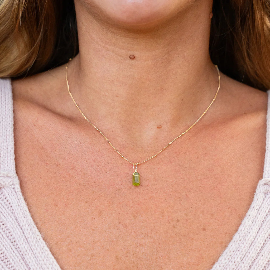 Peridot Mini Double Terminated Crystal Point Pendant Necklace
