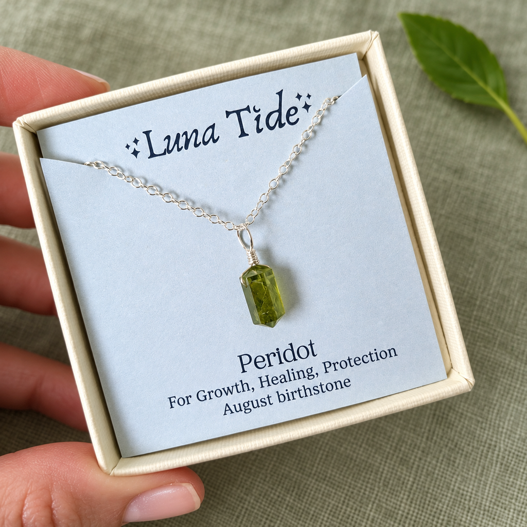 Peridot Mini Double Terminated Crystal Point Pendant Necklace