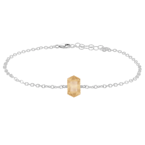 Citrine Double Terminated Crystal Point Anklet - Citrine Double Terminated Crystal Point Anklet - Sterling Silver - Luna Tide Handmade Crystal Jewellery