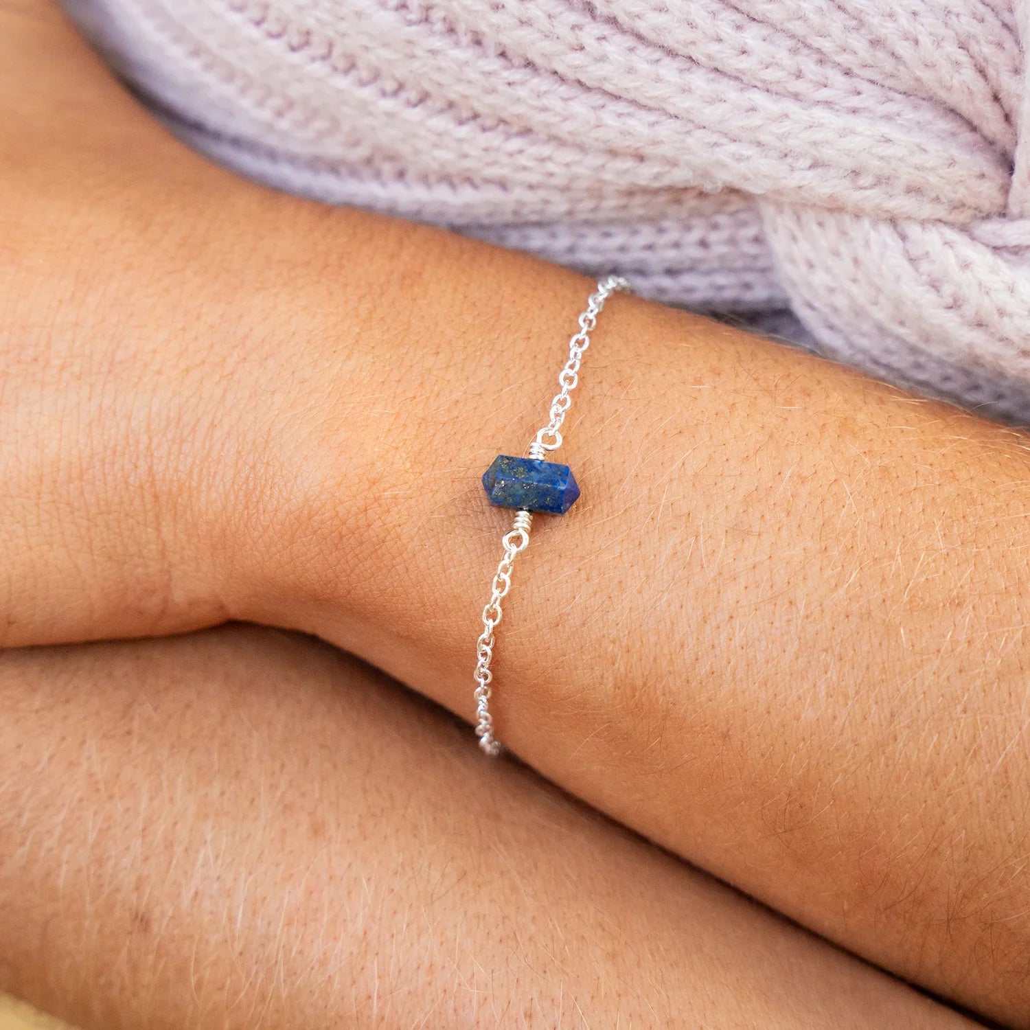 Lapis Lazuli Double Terminated Mini Crystal Point Bracelet