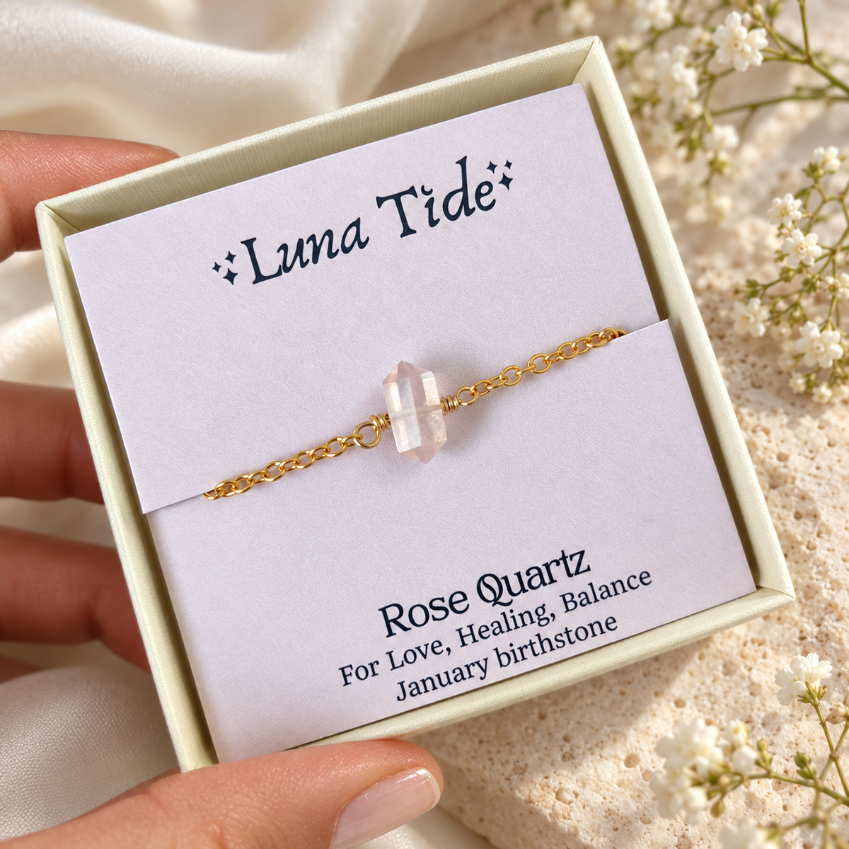 Rose Quartz Double Terminated Crystal Point Anklet