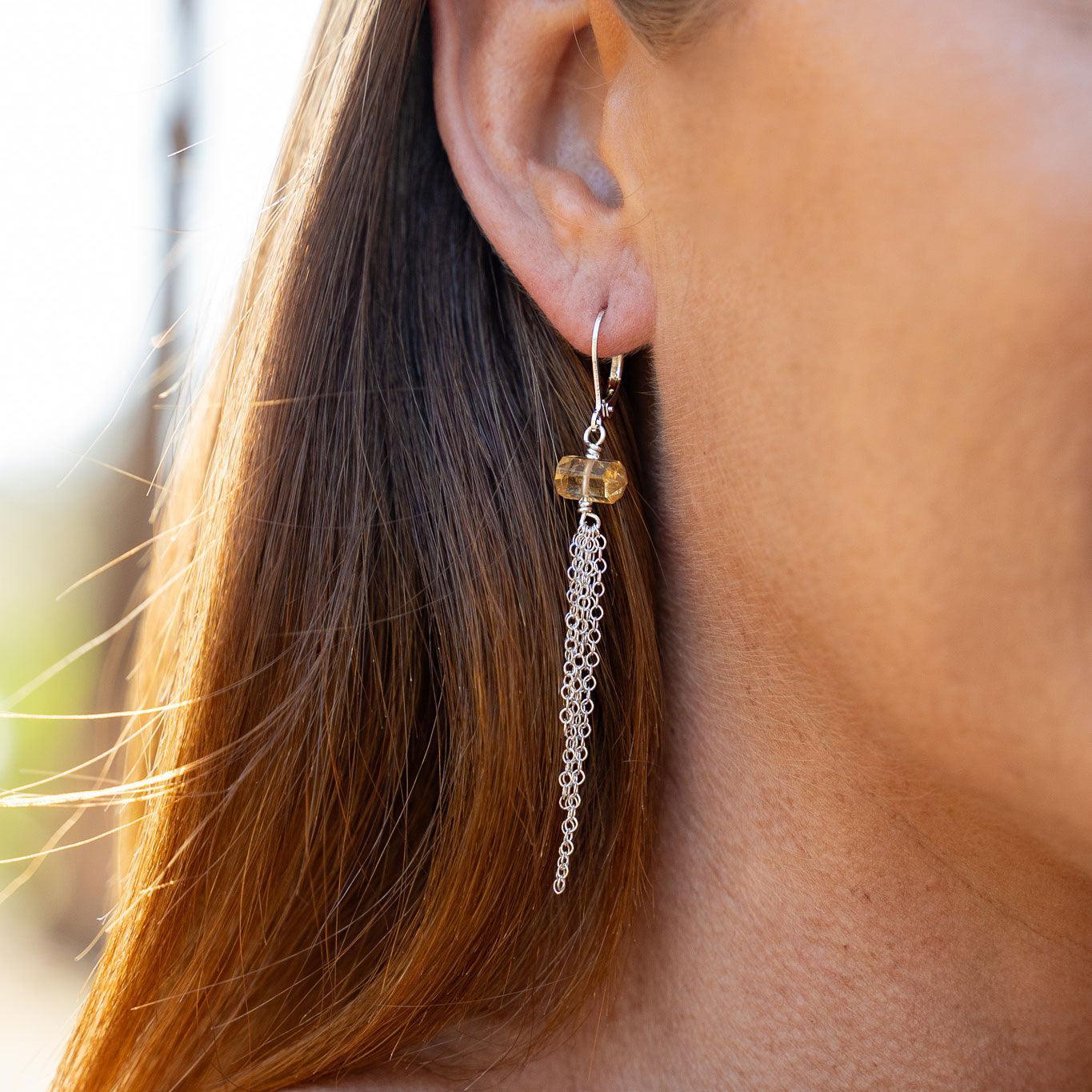 Custom Double Terminated Crystal Point Tassel Earrings - Custom Double Terminated Crystal Point Tassel Earrings - Sterling Silver / Citrine for November - Luna Tide Handmade Crystal Jewellery