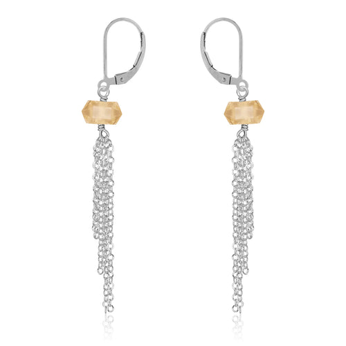 Citrine Double Terminated Crystal Point Tassel Earrings - Citrine Double Terminated Crystal Point Tassel Earrings - Sterling Silver - Luna Tide Handmade Crystal Jewellery
