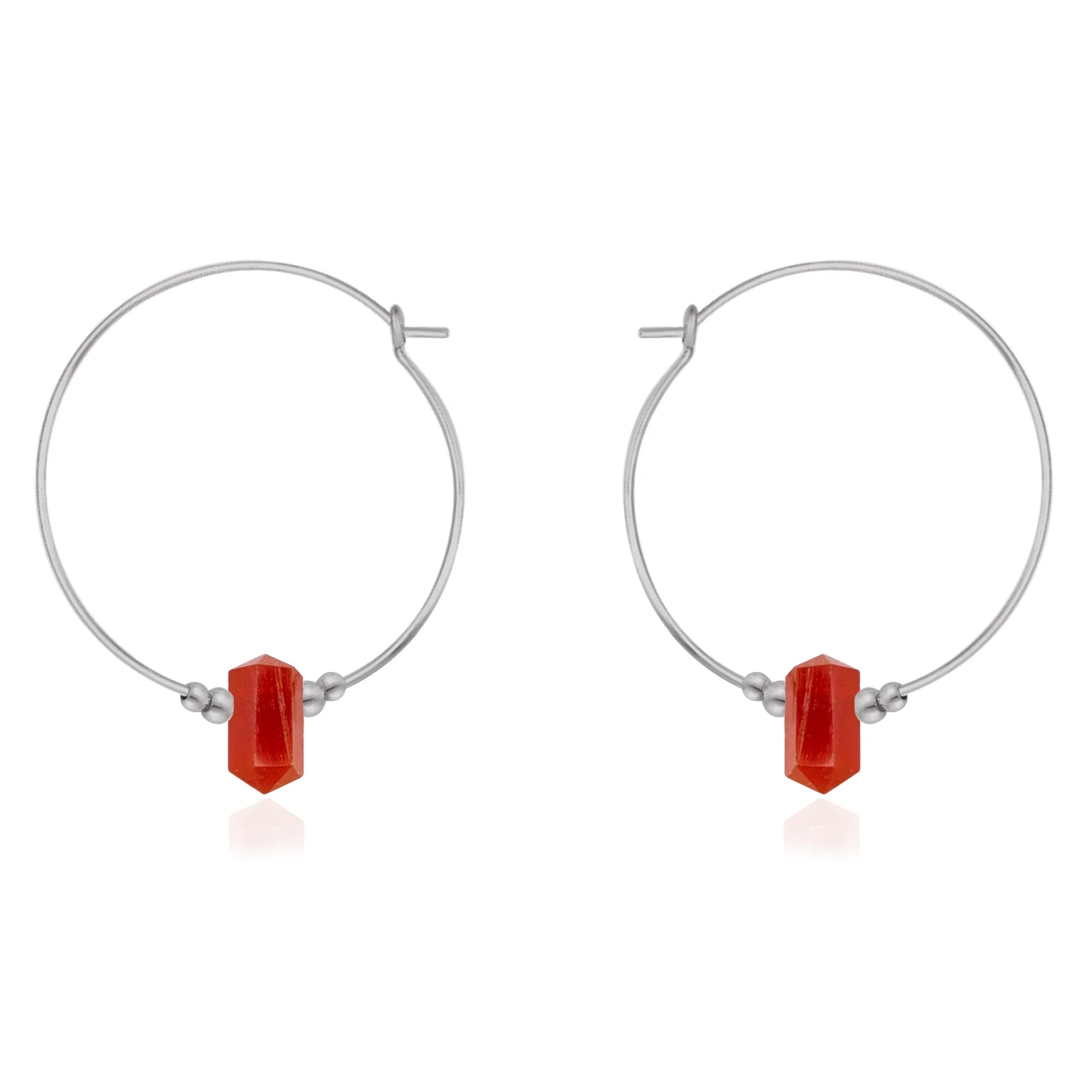 Large Hoop Carnelian Double Terminated Crystal Point Earrings