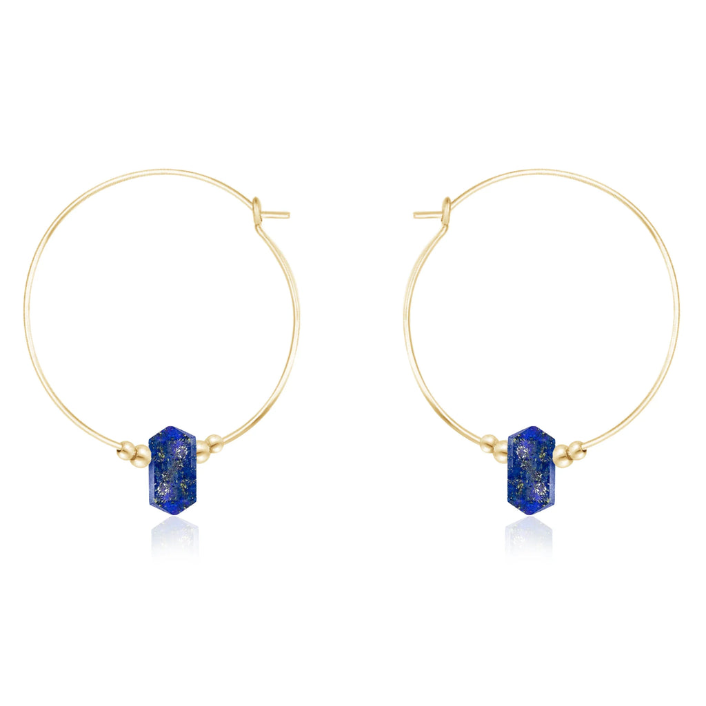 Large Hoop Lapis Lazuli Double Terminated Crystal Point Earrings