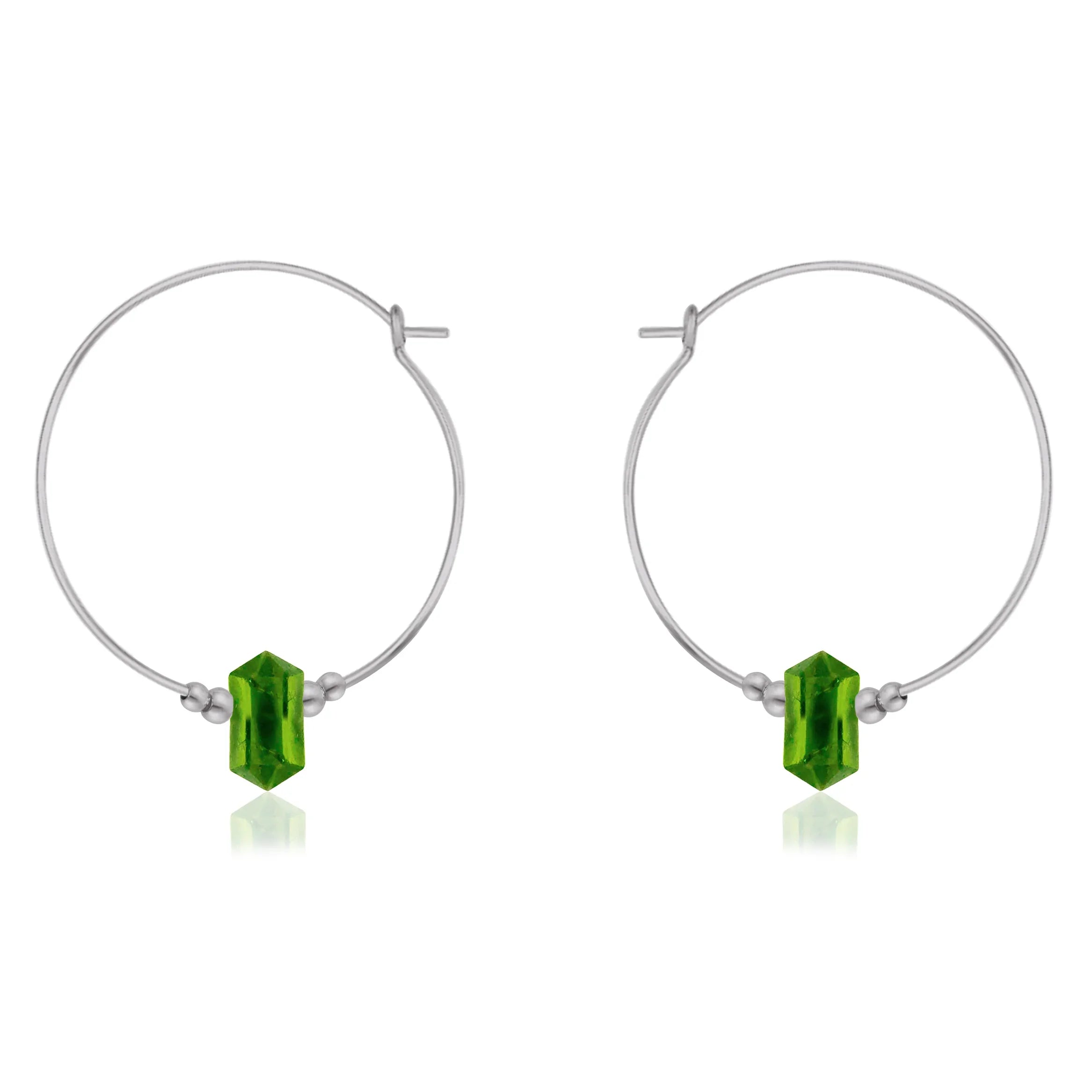 Large Hoop Peridot Double Terminated Crystal Point Earrings