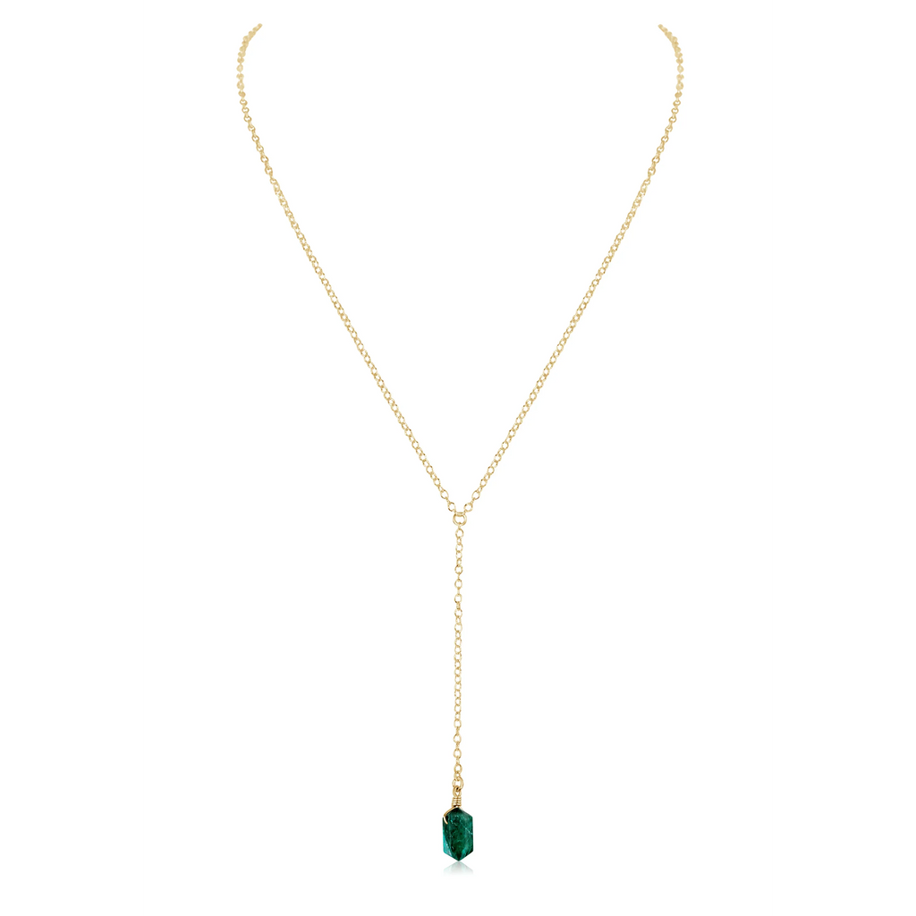 Emerald Double Terminated Mini Crystal Point Lariat Necklace