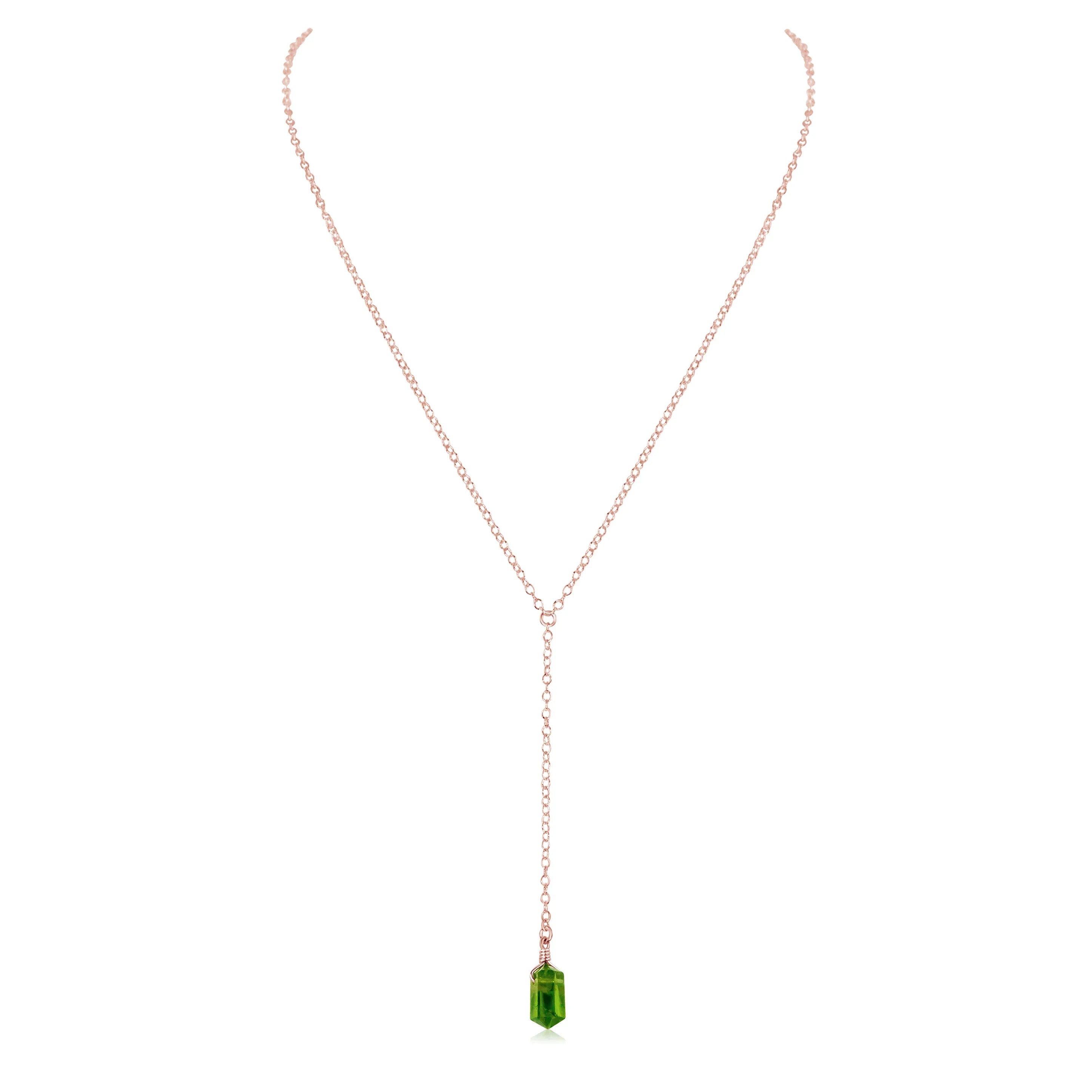 Peridot Double Terminated Mini Crystal Point Lariat Necklace