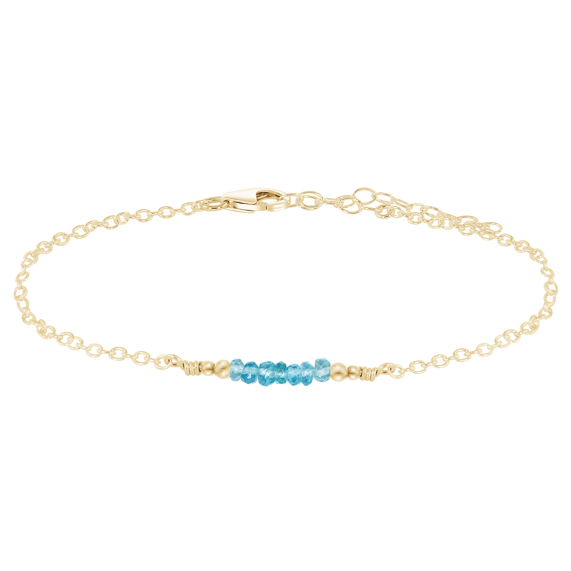 Sparkling Apatite Gemstone Faceted Bead Bar Anklet - Sparkling Apatite Gemstone Faceted Bead Bar Anklet - 14k Gold Fill - Luna Tide Handmade Crystal Jewellery