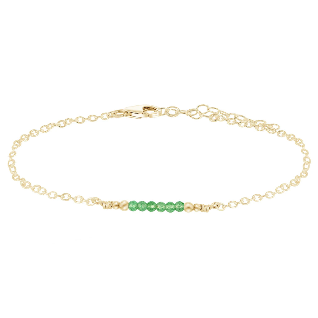 Sparkling Aventurine Gemstone Faceted Bead Bar Anklet - Sparkling Aventurine Gemstone Faceted Bead Bar Anklet - 14k Gold Fill - Luna Tide Handmade Crystal Jewellery