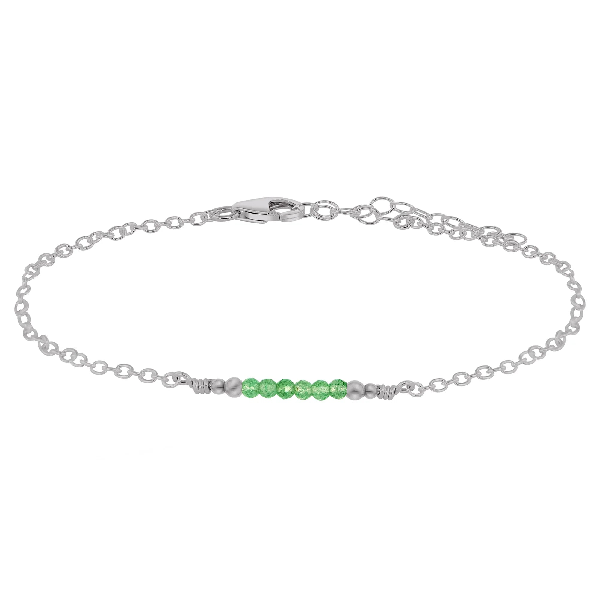 Sparkling Aventurine Gemstone Faceted Bead Bar Anklet - Sparkling Aventurine Gemstone Faceted Bead Bar Anklet - Stainless Steel - Luna Tide Handmade Crystal Jewellery