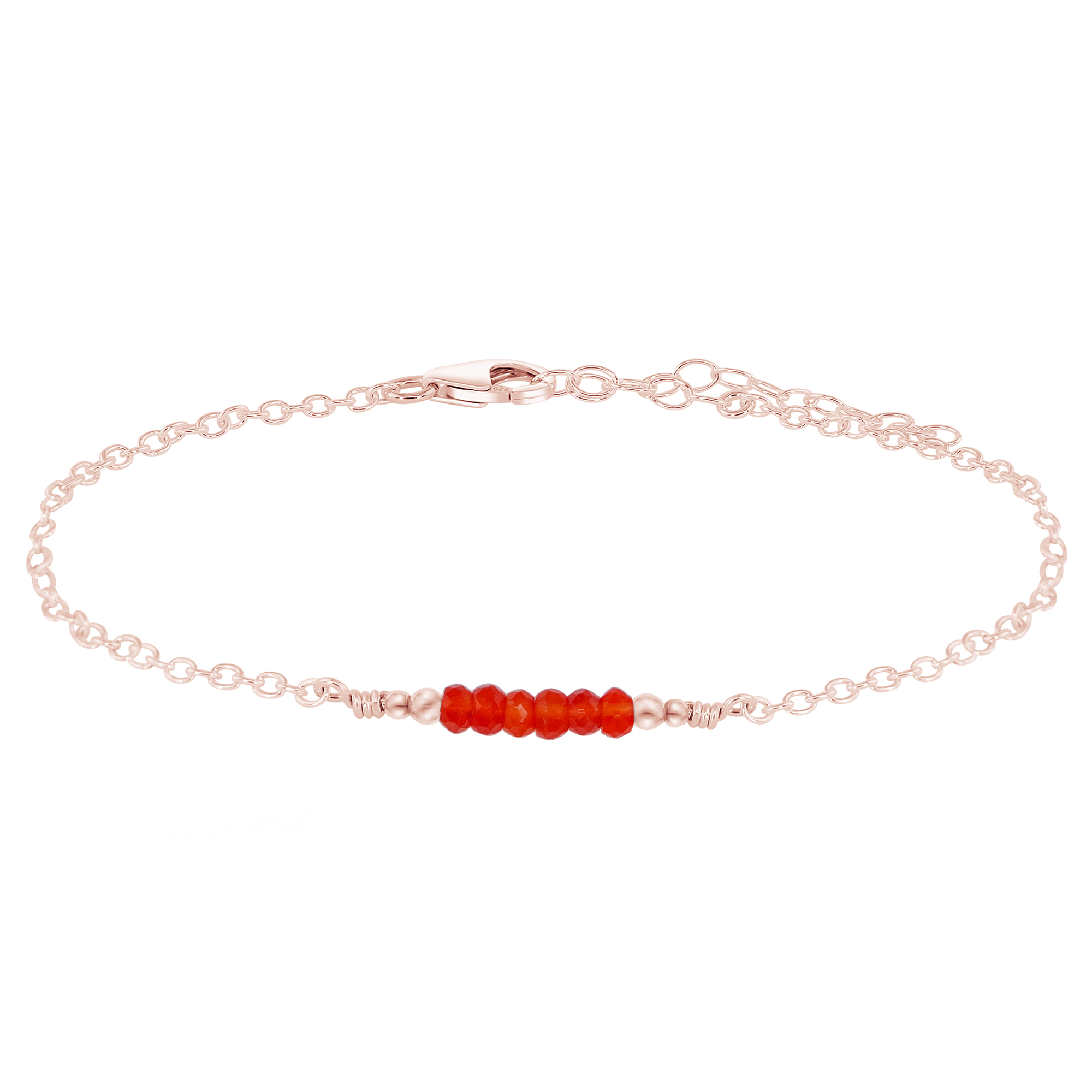 Sparkling Carnelian Gemstone Faceted Bead Bar Anklet - Sparkling Carnelian Gemstone Faceted Bead Bar Anklet - 14k Rose Gold Fill - Luna Tide Handmade Crystal Jewellery