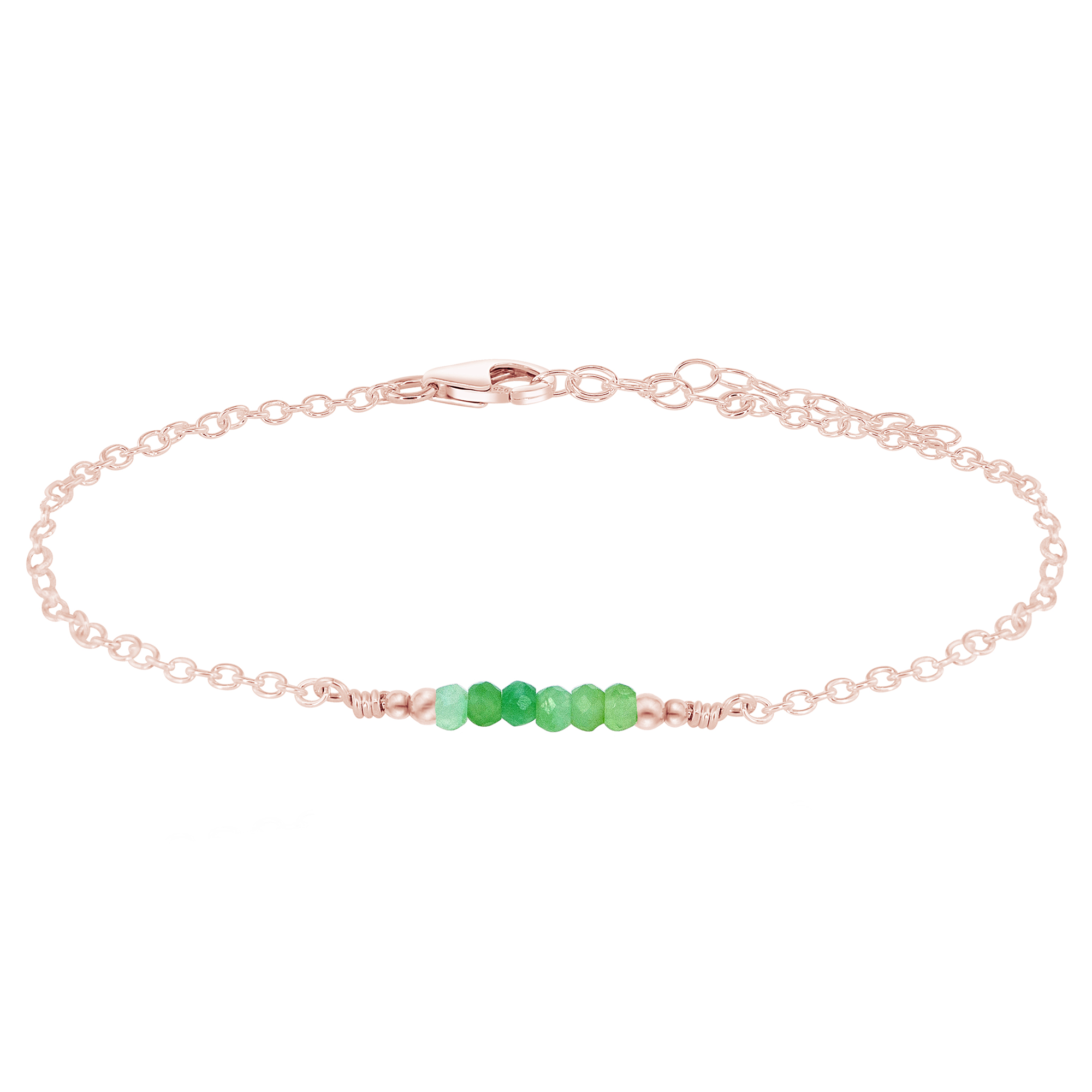 Sparkling Chrysoprase Gemstone Faceted Bead Bar Anklet - Sparkling Chrysoprase Gemstone Faceted Bead Bar Anklet - 14k Rose Gold Fill - Luna Tide Handmade Crystal Jewellery