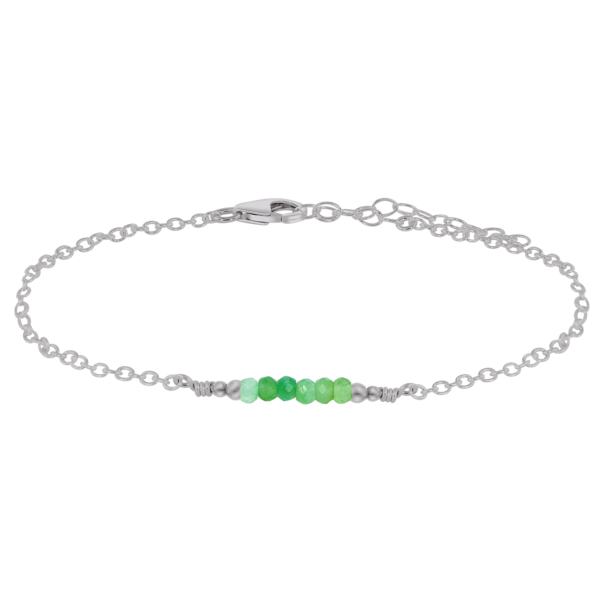 Sparkling Chrysoprase Gemstone Faceted Bead Bar Anklet - Sparkling Chrysoprase Gemstone Faceted Bead Bar Anklet - Stainless Steel - Luna Tide Handmade Crystal Jewellery