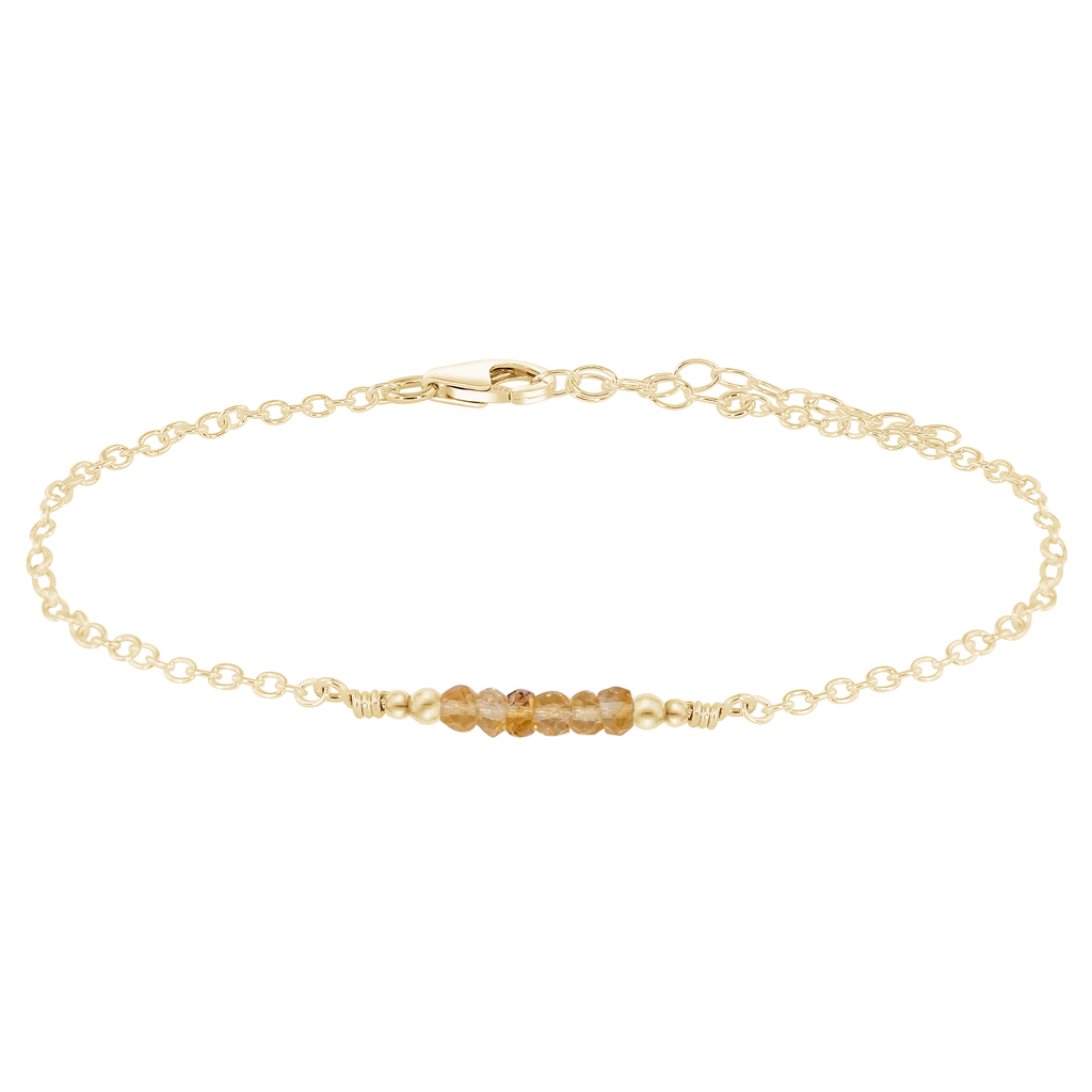 Sparkling Citrine Gemstone Faceted Bead Bar Anklet - Sparkling Citrine Gemstone Faceted Bead Bar Anklet - 14k Gold Fill - Luna Tide Handmade Crystal Jewellery